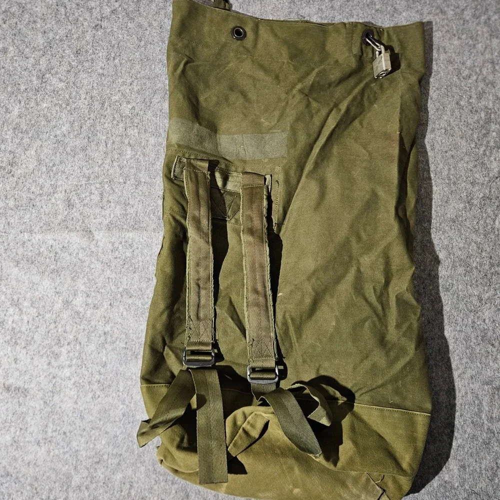 Vintage Military Duffel Bag US Army Olive Drab Canvas Backpack Straps